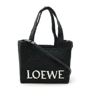 LOEWE Font Tote Bag Shoulder Raffia Leather Black White